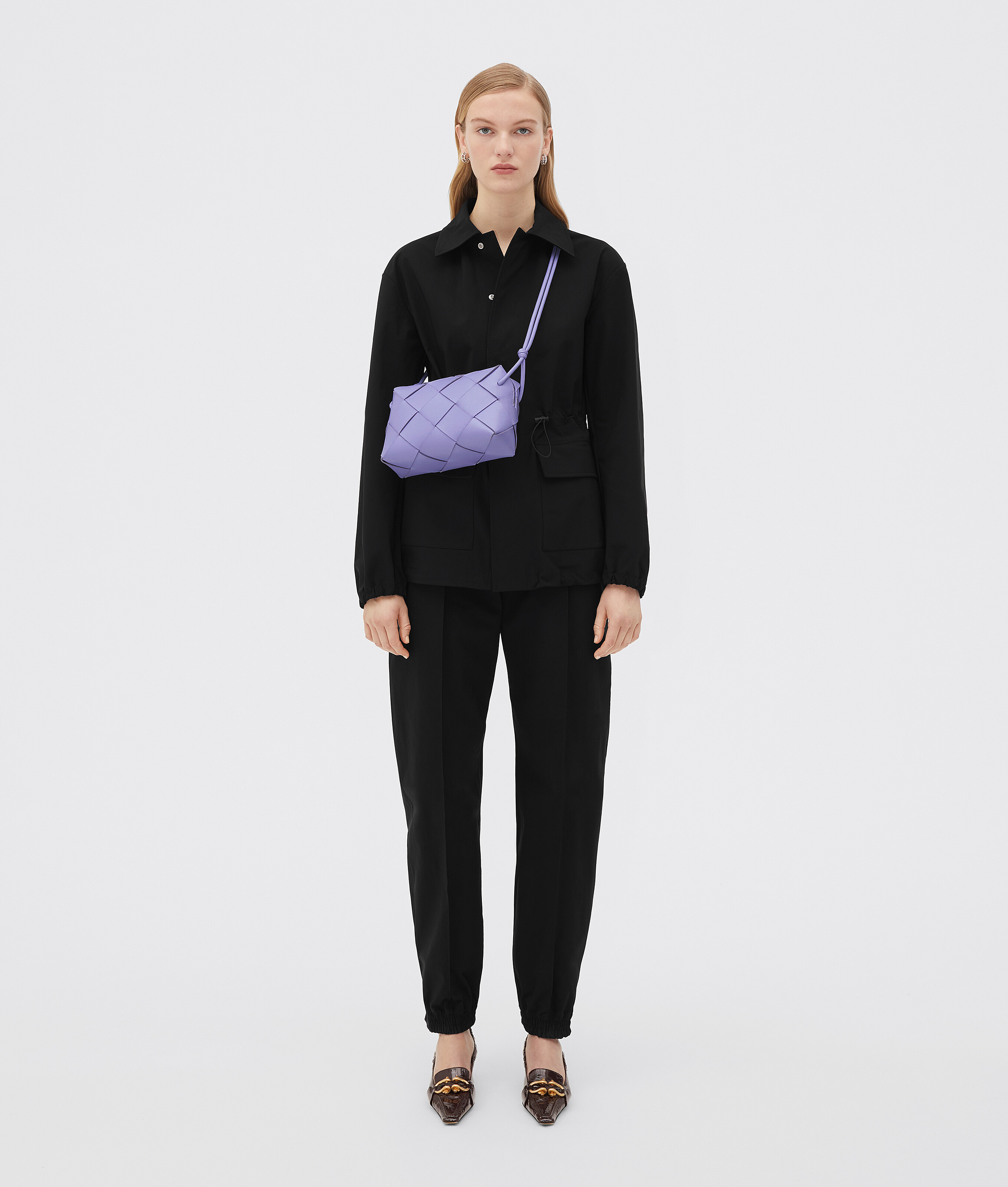 Bottega Veneta Small Cassette Camera Intreccio Leather Crossbody Bag in Purple